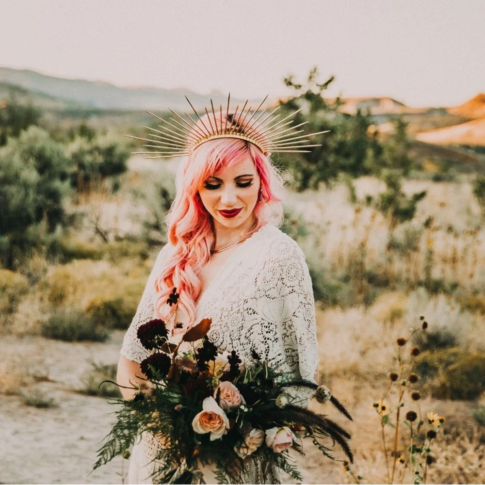 Gold Halo Crown Headpiece - Picture 2 of 6